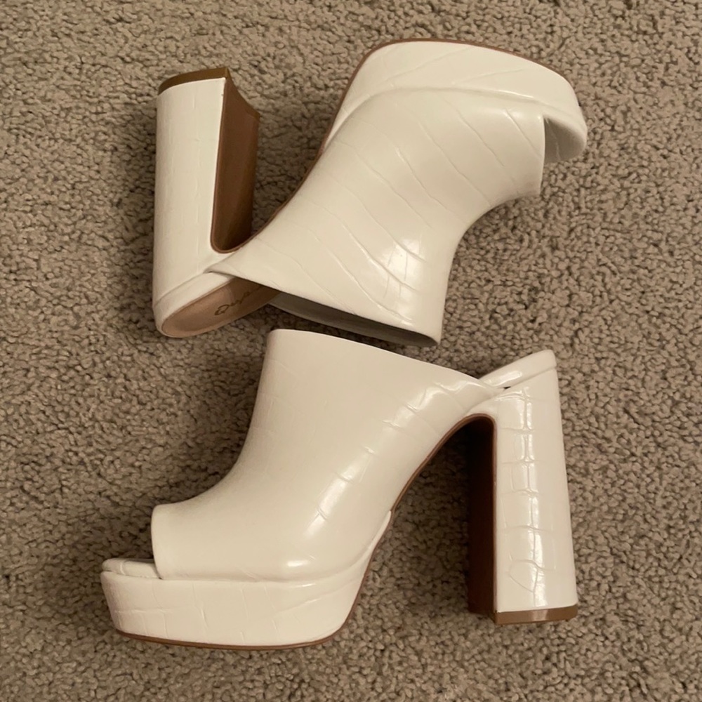 White platform slip on heels